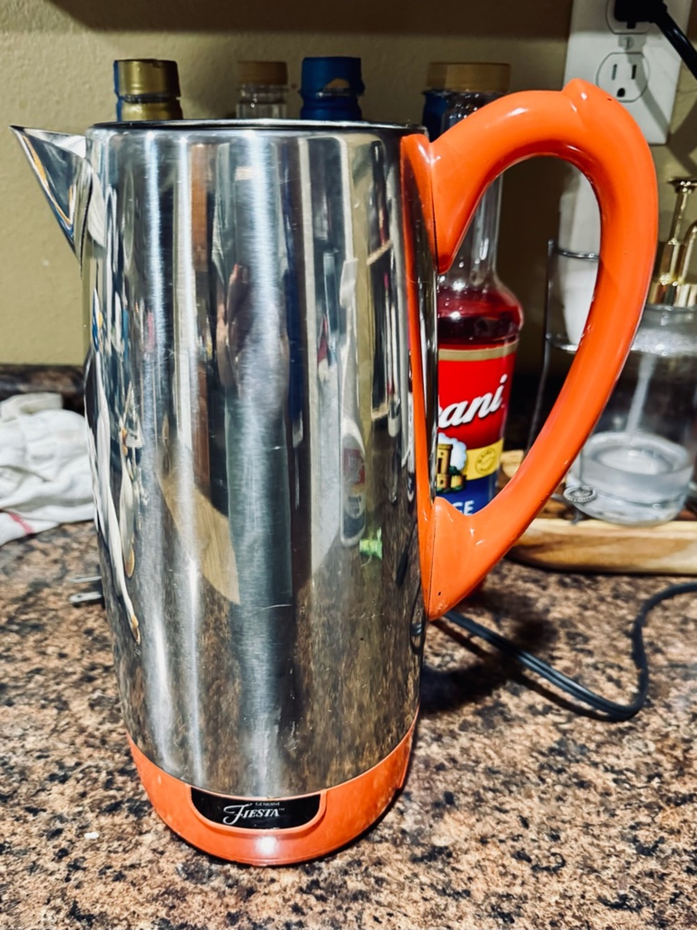 ❤️ EXCELLENT FIESTA COFFEE 12 Cup ELECTRIC PERCOLATOR PERSIMMON & CHROME
